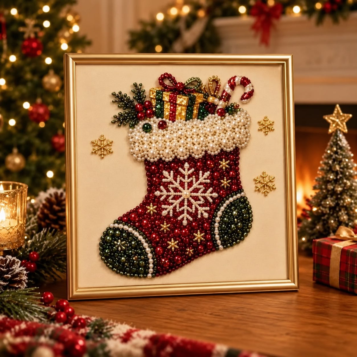 CHRISTMAS PEARL DIAMOND
PAINTING KIT WITH FRAME